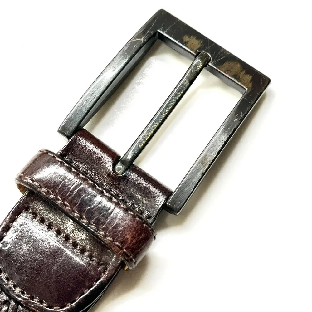 Mocha Dark Brown Spanish Leather Belt Mezlan Mens Size 38 M Herringbone Weave